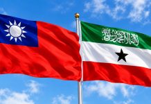Taiwan Counters China’s Claims, Highlights Somaliland’s Support for Partnership Somaliland And Taiwan Flags Flying Side By Side Against A Blue Sky